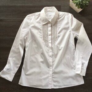 Charter Club, Embellished, Beaded White Button Down Blouse